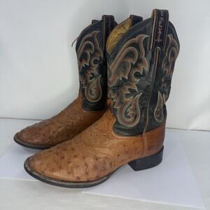 Tony‎ Lama Exotic Leather Ostrich Boots Men's 9.5 D Brown Cowboy USA Made TX5008